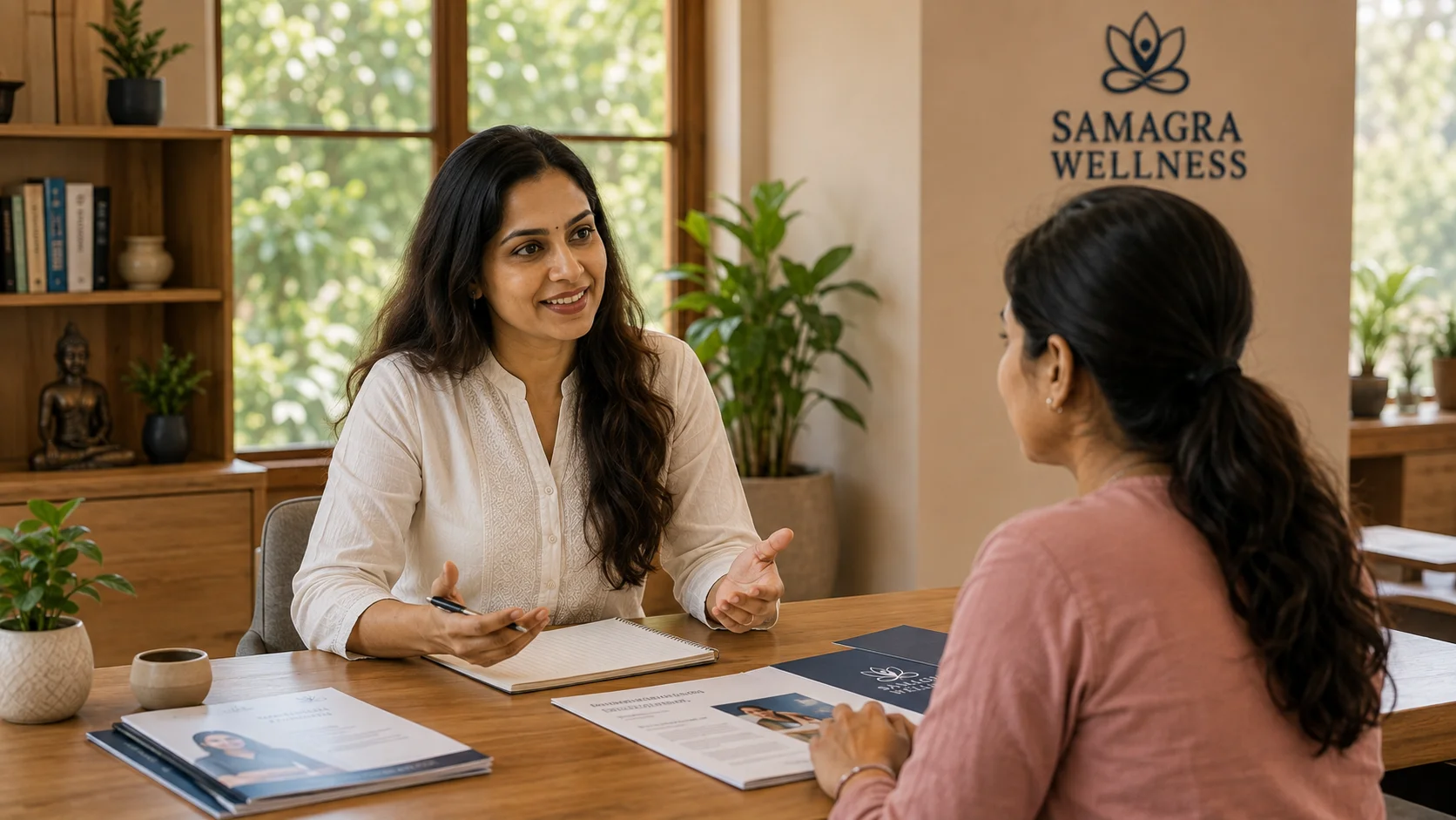 Samagra Wellness course advisor speaking with a student